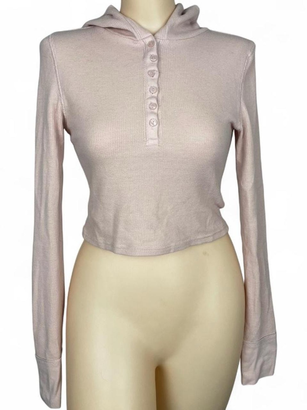 Aeropostale Light Pink Ribbed Hooded Button-Front Crop Top